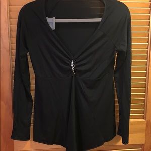 Pretty V-Neck Blouse w/ Attached Brooch